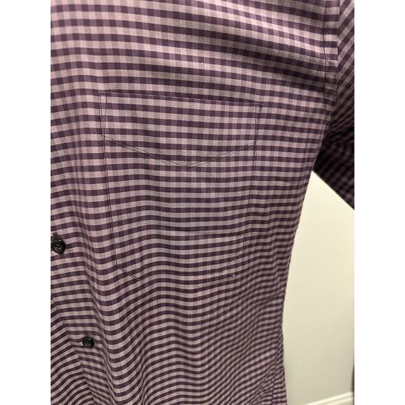 Mens David Donahue Purple Gingham Plaid Check Spread Collar Long Sleeve Shirt L - Picture 3 of 8